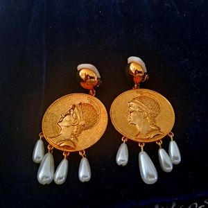 Oscar de la Renta Faux Roman Coin Clip Earrings